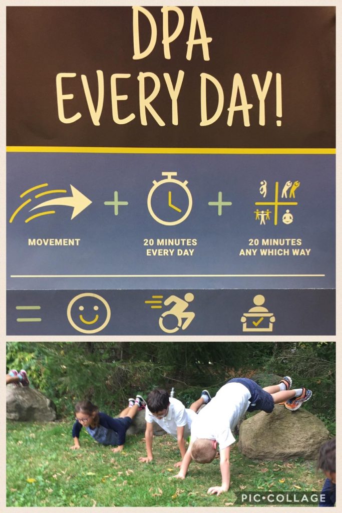 infographic showing 20 minutes of movement every day equals happy and healthy